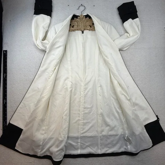 White House Black Market WHBM Trench Coat Blazer White Black XS classy preppy - Picture 7 of 10